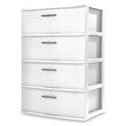 Sterilite Storage Box Organizer 4 Drawer Wide Weave Tower White Storage Boxes Bins 240112