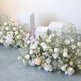 Dekorativa blommor vita baby andas rose artificiell mark blomma arrangemang bröllop bord mittpiece deco gipsophila blommig evenemang parti