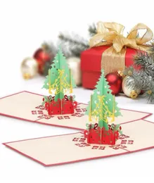 God julklappkort 3D Xmas Tree Laser Pop Up Folding Type gratulationskort för Navidad Natal New Year Party Favors Cards8728344