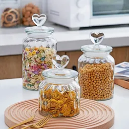 Transparent Sealed Jar Glass Bottle Kitchen Storage Box Food Grade Transparent Jar Miscellaneous Grain Snack Tea Storage Jar 240113