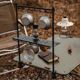 Camping Hanging Rack Portable Support Outdoor Tools Organizer Löstagel med Lantern Hook för vandringsfiske Picknick BBQ 240112