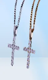 Pendentif croix en Zircon glacé avec chaîne de Tennis de 4mm, ensemble de colliers pour hommes, bijoux Hip hop, or, argent, collier pendentif CZ, Set6880564