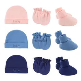 Yeni Caps Şapkalar Bonnet Bebe Nouveau N Pamuk 3 PCS/ SET Yenidoğan Şapkası+Eldivenler+Erkek Bebek Kız Bahar Sonbahar Bebek Yeni Doğum Aksesuarları