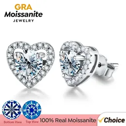 Gra 05ct d cor diamante incomum coração halo brincos para mulheres 925 prata esterlina casamento luxo jóias finas 240112