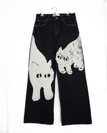 الجينز للسيدات harajuku y2k street regl er brage white cat print weist weist reast reast reg pant