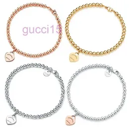 Net 100 ٪ 925 Silver 4mm Round Bead Love Love Bracelet على شكل قلب أنثى قاع سميكة للهدية التذكارية هدية الأزياء مجوهرات 2CWU QNK0 O51G