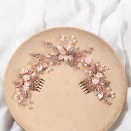 Fermagli per capelli Pettine da sposa Fasce da sposa Rosa dorata Diademi floreali per le donne Gioielli di fidanzamento Marrige Hairband Bijoux