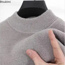 Camisola de caxemira masculina quente engrossado inverno casual sólido pullovers de malha pescoço simulado lã mais grossa para homem 240113