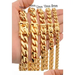 Pendanthalsband Nyheter Ankomst 8 10 12 14 16 18mm rostfritt stål Miami Curb Cuban Chain Halsband Casting Dragon Lock Clasp Mens Rock DH9BC