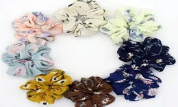 100PCLOT أزياء جديدة للنساء الأزهار طباعة الساتان فرق الشعر شيفون scrunchies أنثى girl039s الشعر ربطة عنق حامل ذيل الحصان accessori1321666