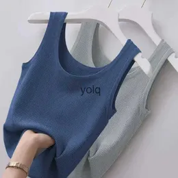 Женские майки, лето 2023, новая женская однотонная рубашка из ледяного шелка с V-образным вырезом, тонкая рубашка без рукавов в модном стиле Casual V Topyolq
