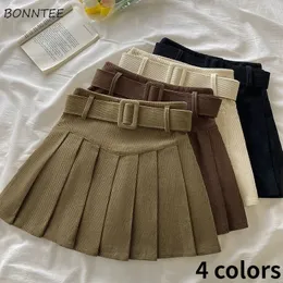 Piled Mini Etekler Kadın Japonya Öğrencileri Cevizli Preppy Style Sonbahar Kış Temel Katı Dipler Şık Vintage JK Slim Allmatch 240112