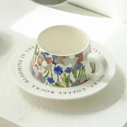 Vintage Garden Coffee Cup och tefat akvarell Målning Style Fashion Ceramic Pastry Plat Platt Plate Basket Mug Housarwarming 240113