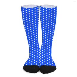 Kvinnors strumpor blå vit polka dot vintage mönster harajuku strumpor damer bekväma utomhussportens höst non slip