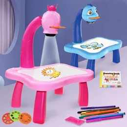 Kids Painting Board Toys Children LED Projector Art Drawing Table Desk Arts Toy Early Educational Learning Tool Toy For Girl 240112