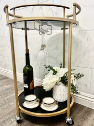Round 2 tier bar cart with tempered smoke black glass