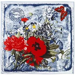 Halsdukar designer halsduk tillbehör 2024 ny twill siden halsduk kvinnor spanien stora sjalar blommor tryck stolle fyrkantiga bandana kerchief halsduk