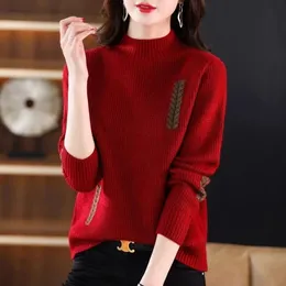 Women Sweater Pullover Autumn Winter Thicke Half High Neck Loose Short Knit Sweater Bottom Shirt Female Jumper Tops 240113