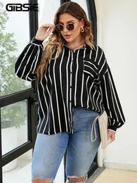 Gibsie Plus Size Women Shirt 2023 Striped Long Sleeve Button Up Blouse Big Spring Fall Tops Korean Tops 240112