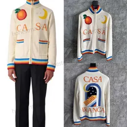 24SS Casablanca Свитер на молнии Пальто Новая мужская и женская дизайнерская мода с воротником-стойкой Шерстяная куртка Кардиган Свободные куртки Casablanc Poket Coats