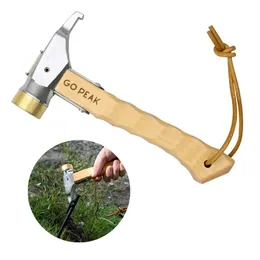 Martelo de cobre para acampamento, tenda portátil, extrator de unhas, ferramenta multifuncional com cordão removível, equipamento de sobrevivência para caminhadas 240112