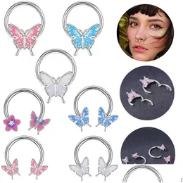 Other 8Pcs Stainless Steel Oil Drip Butterfly Nose Ring Glitter Ear Bone Horseshoe Womens Piercing Jewelry Drop Delivery Jewelry Body Otody