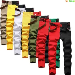 Kot pantolonuna iki renk eklendi Erkekler moda gündelik pantolon ve şort kırmızı yeşil sarı denim pantolon 28-38 240112