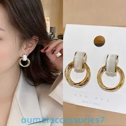 2024 Original Jewelry Designer Korean of Geometric Circle Cat's Eye Stone Fashionable and Trendy Temperament Internet Celebrity S925 Silver Needle Female Earrings