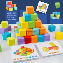 Nowe bloki dziecięce sześcianowe myślenie kosmiczne bloki budowlane przedszkole 3D Puzzle Trening Education Montessori Wood Teaching Aid Toy