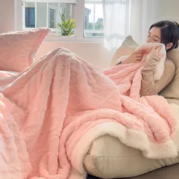 YanYangTian Winter Warm Velveteen Blanket Plush Fluffy Knee Blanket Sofa Cover Plaid Home Decoration Luxury Quilt 240113