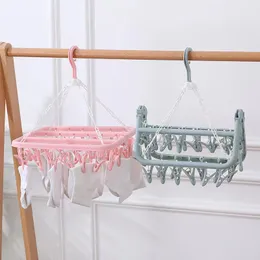 Zusammenklappbarer Kleiderbügel aus Kunststoff mit 32 Clips, winddichter Clip für den Haushalt, Sockenständer zum Trocknen von Kindern und Babys, mehrere Clips, Kleiderständer zum Aufhängen von Kleidern, Wäscheständer zum Trocknen von Kleidern