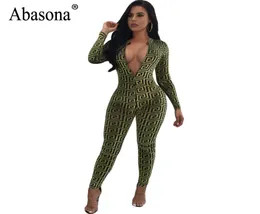 Abasona Women Plestuits عتيقة الطباعة طويلة الأكمام طويلة الخريف سراويل طويلة السراويل الأمامية Zipper Club Rompers gmumsuit4010314