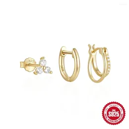 Stud Earrings MC 3pcs S925 Sterling Silver White Zircon Piercing For Women Fine Jewelry Set Girls Gifts Brincos Pendientes Aros