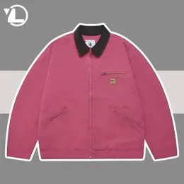 Retro 90er Jahre Jacken Männer Frauen Frühling Herbst Lässige Mode Revers Outwear Frauen Vintage Farbblock Varsity Zip Up Lose Mäntel 240113