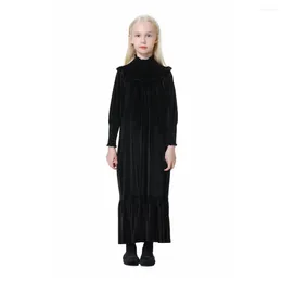 Girl Sukienki AP Fall Winter Teen Girls Maxi Velvet Dress Women Black Ankle długość z paskiem eleganckie swobodne dopasowanie rodziny #2000