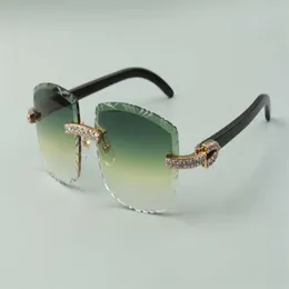 Уникальные дизайнерские солнцезащитные очки 2021 года 3524023 XL, линзы с бриллиантовой огранкой, натуральный черный цвет, дужки из бычьих рогов, размер очков 58-18-140 мм283г
