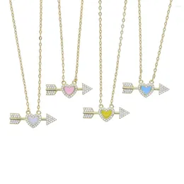 Pendant Necklaces Love Cupid's Arrow Necklace For Women With Pink White Color Enamel And Cubic Zirconia Gold Plated Fashion Jewelry