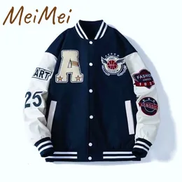 High Street Letter A Couple Baseball Suit Trend Personality Armband Men Clothing All-match Loose Stand-up Collar Men Jacket 240113