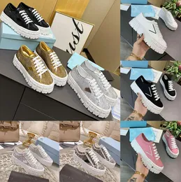 Designer Wheel Cassetta Casual Shoes Re-nylon Canvas Shoe Women High Top Flat Sneakers Cotton Fabric Runner Gabardine Platform Trainers 521