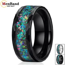 Färgglada Opal Ring Men Kvinnor Tungsten Carbide Wedding Band Face With Galaxy Series Inlay 8mm 240112