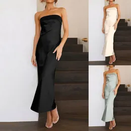 Casual klänningar sommar satin axelbandslös klänning sexig backless bodycon bröllop cocktail part