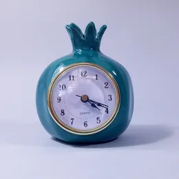 어두운 청록색 석류 시계, 테이블 시계, 책상 시계, 세라믹 시계, 레트로 빈티지 스타일 시계, 선반 시계, 수제 석류 모양
