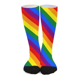 Damen-Socken, LGBT-Regenbogen, Gay-Pride-Flagge, Streifen, lässige Strümpfe, atmungsaktiv, Outdoor, Herbst, individuell, rutschfest