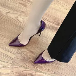 Klänningskor klassisk ren färg spetsig tå 6 cm 8cm 10 cm 12 cm höga tunna klackar sidoutskärning slip på grunt handgjorda lady pump qkou021 roviciya