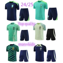 24 25 Brazil Short Sleeve Tracksuit Sportswear Men Training Suit Soccer Jersey Kit Uniform 2024 2025 COUTINHO Brasil Sleeveless Vest Adult Kids Football Tracksuit