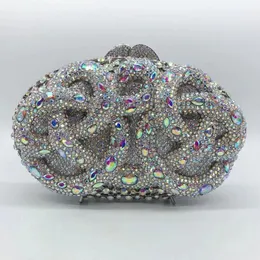 Xiyuan AB Silver Rhinestone Crystal Clutch Luksusowe damskie wieczorne przyjęcie weselne szprychy żeńskie torebki małe worki na telefon 240112