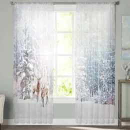 Śnieg zimowy łosia świąteczna zasłona tiulowa na salon do dekoracji sypialni Sheer Curtain Room Kitchen Traktowanie 240113