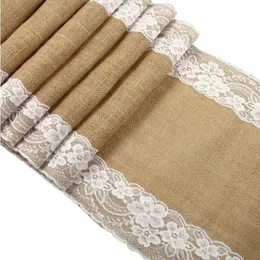 Jute Burlap Lace Hessian Table Runner 30 x 275 cm Vintage Event Party Materiały do ​​akcesoriów weselnych AA7921 240112