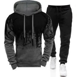 Outono inverno tendências tracksuits homens camuflagem hoodie pant 2 peça conjunto esportes wear 3d tinta jogging ternos 240112