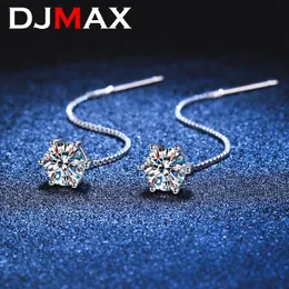 DJMAX S925 Sterling Silver Plated Pt950 051CT Ear Wire Earring Classic Sixclaw D Color VVS1 Stud Fine Jewelry 240112
